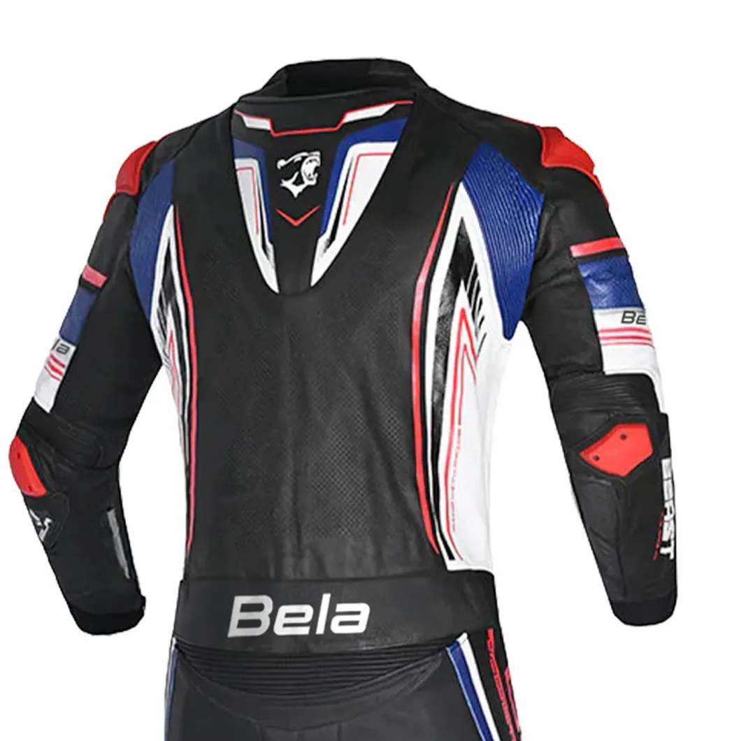 BELA BEAST 2 PC TUTA DI MOTO NERO BIANCO BLU ROSSO