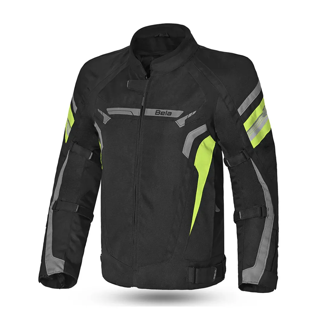 BELA HIGHLAND MEN'S MOTORCYCLE JACKET BLACK GREY AND YELLOW