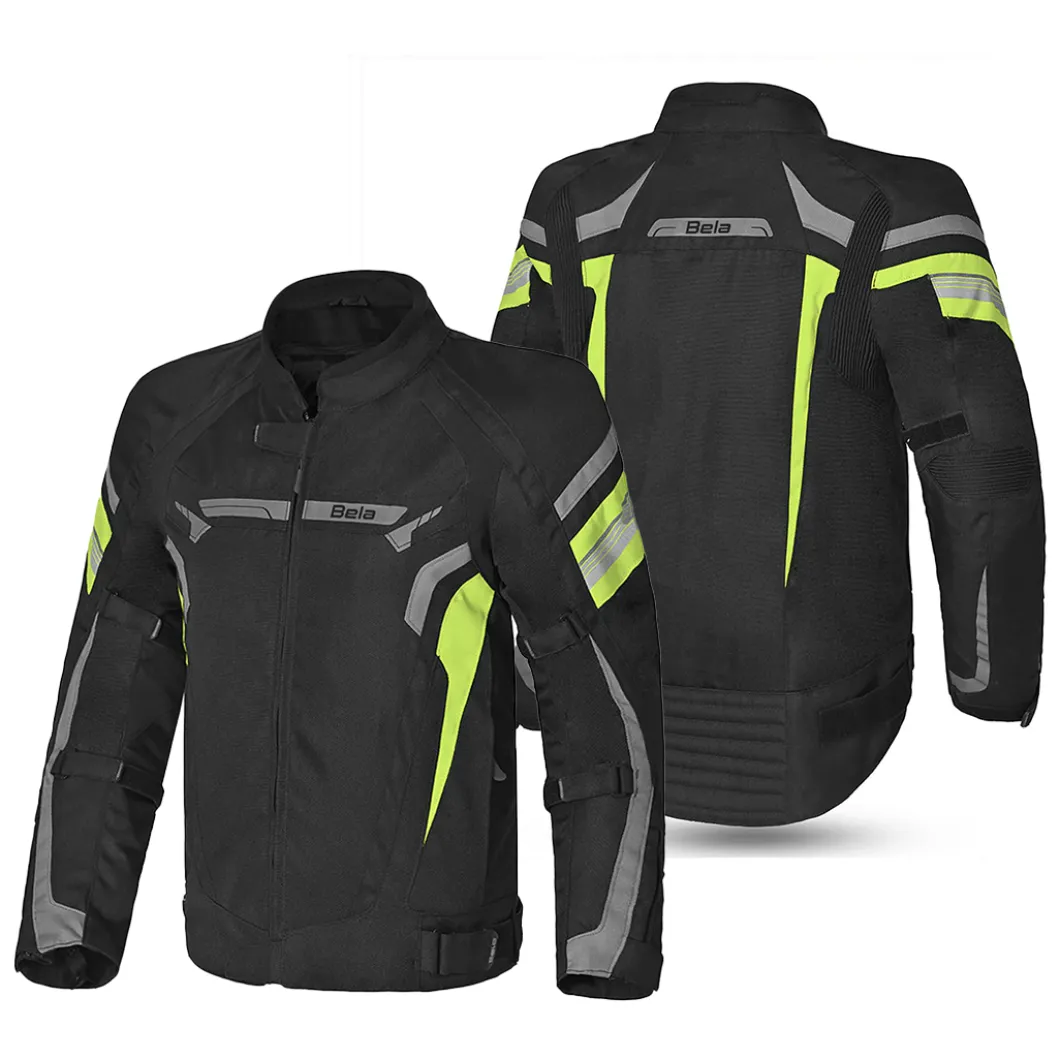 BELA HIGHLAND MEN'S MOTORCYCLE JACKET BLACK GREY AND YELLOW