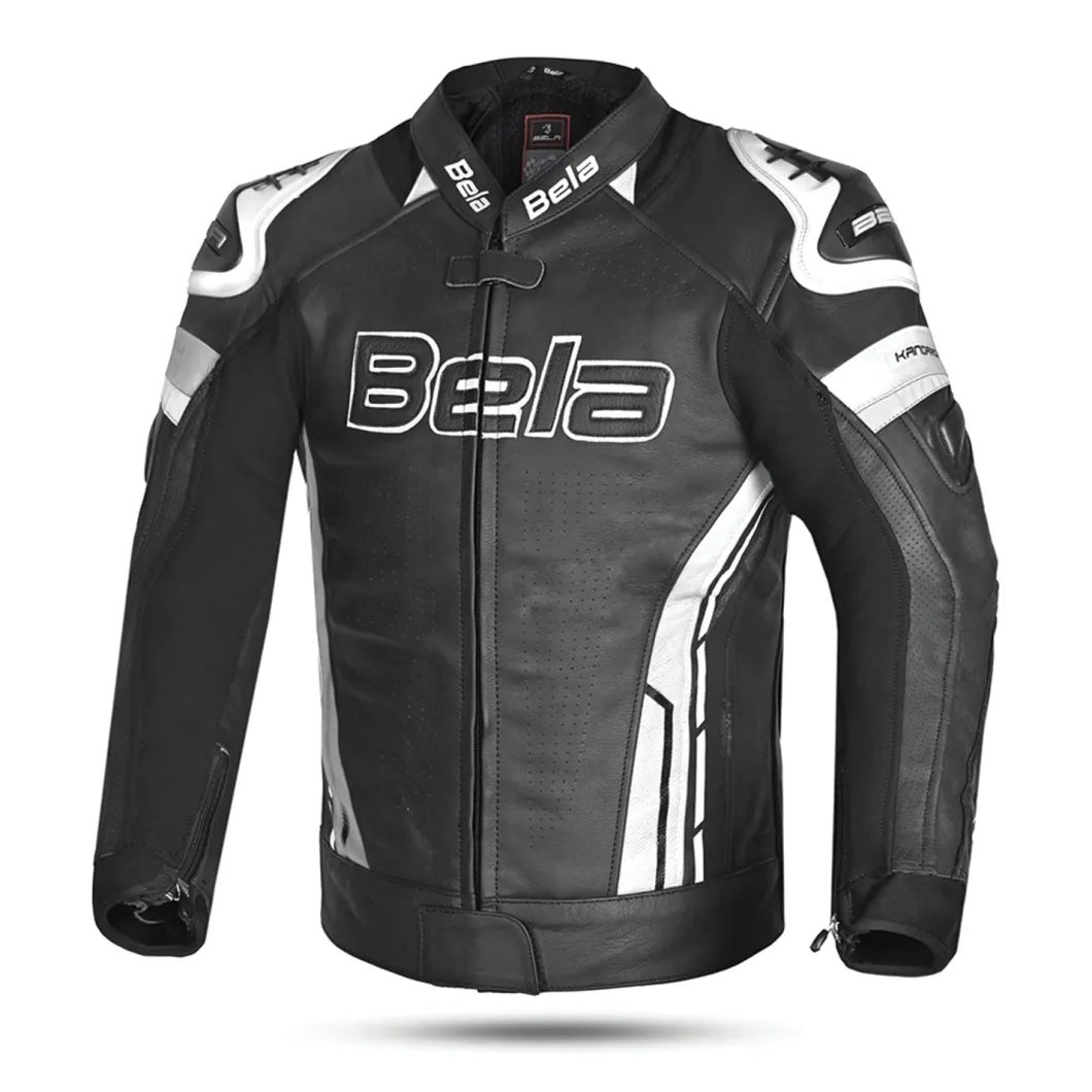 Bela Rocket Black White Men's Jacket (Kangaroo Leather Mix)