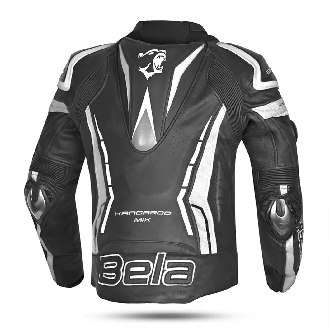 Bela Rocket Black White Men's Jacket (Kangaroo Leather Mix)