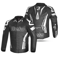 Bela Rocket Black White Men's Jacket (Kangaroo Leather Mix)