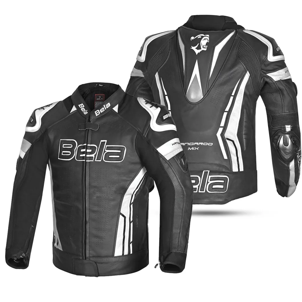 Bela Rocket Black White Men's Jacket (Kangaroo Leather Mix)