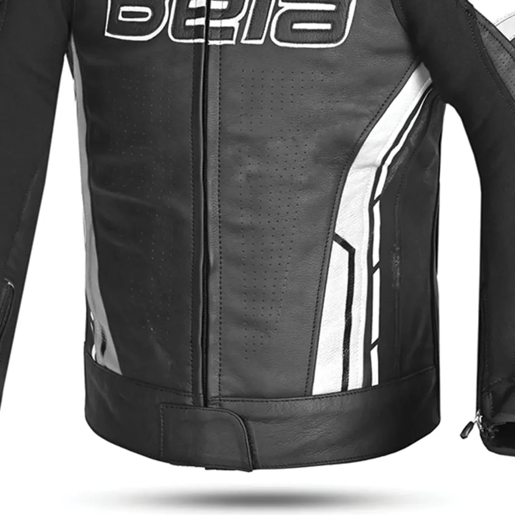 Bela Rocket Black White Men's Jacket (Kangaroo Leather Mix)