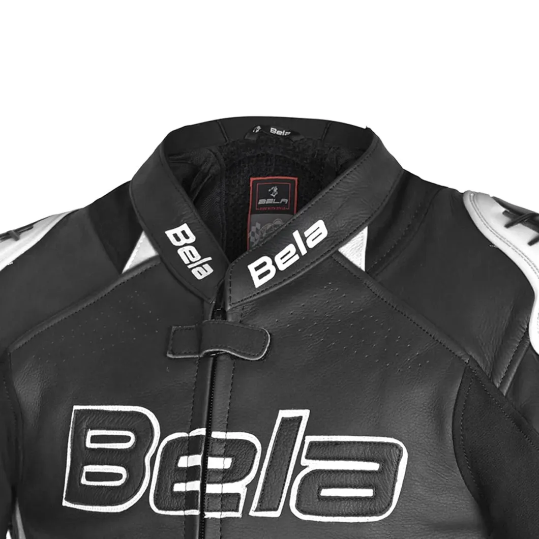 Bela Rocket Black White Men's Jacket (Kangaroo Leather Mix)