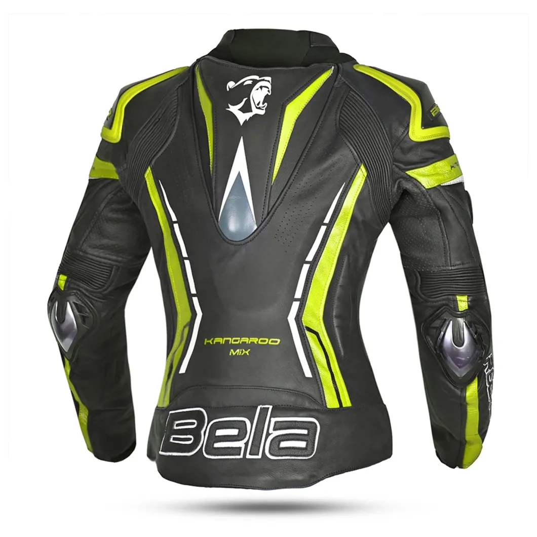 Bela Rocket Black Yellow Women's Jacket (Kangaroo Leather Mix)