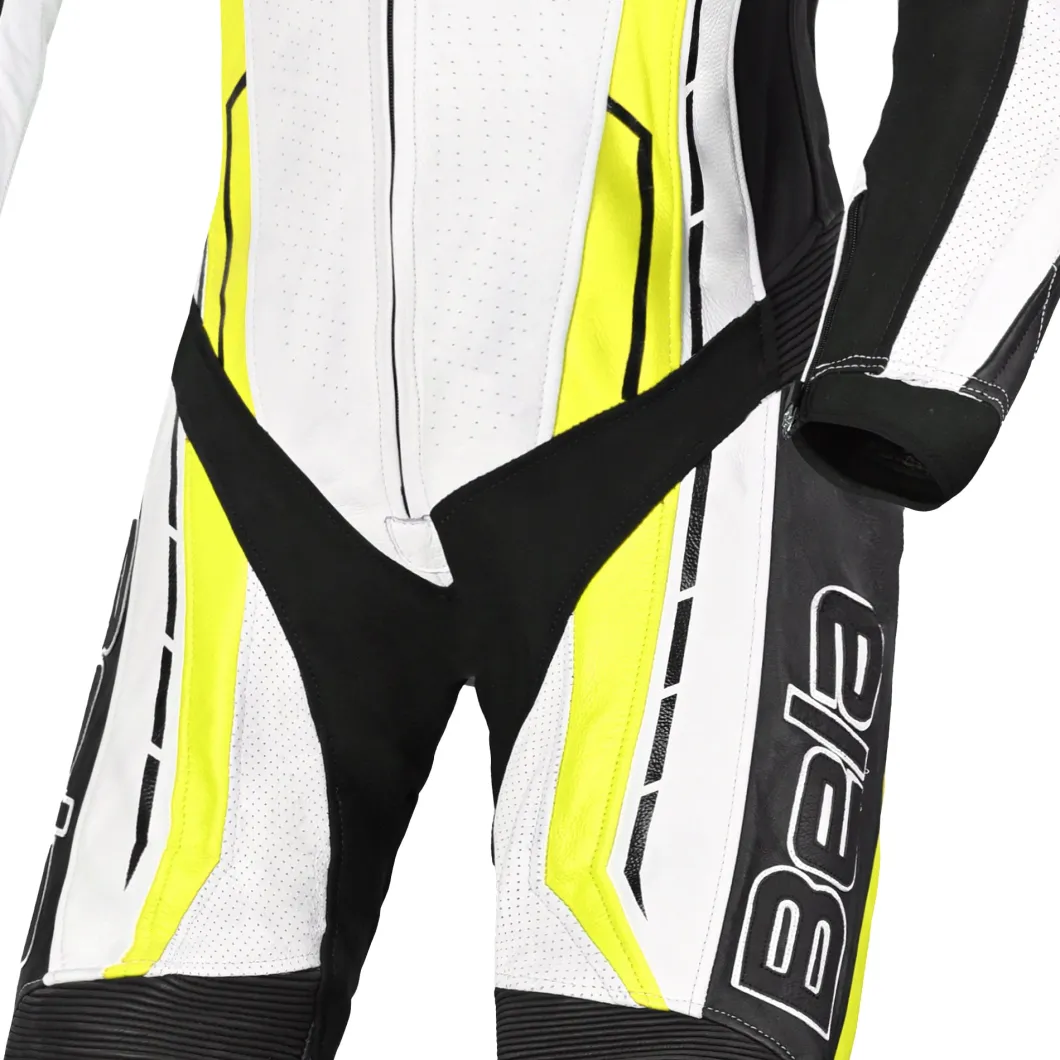 BELA ROCKET MIX KANGROO 1 PC TUTA DI MOTO DONNA BIANCO NERO GIALLO FLOU