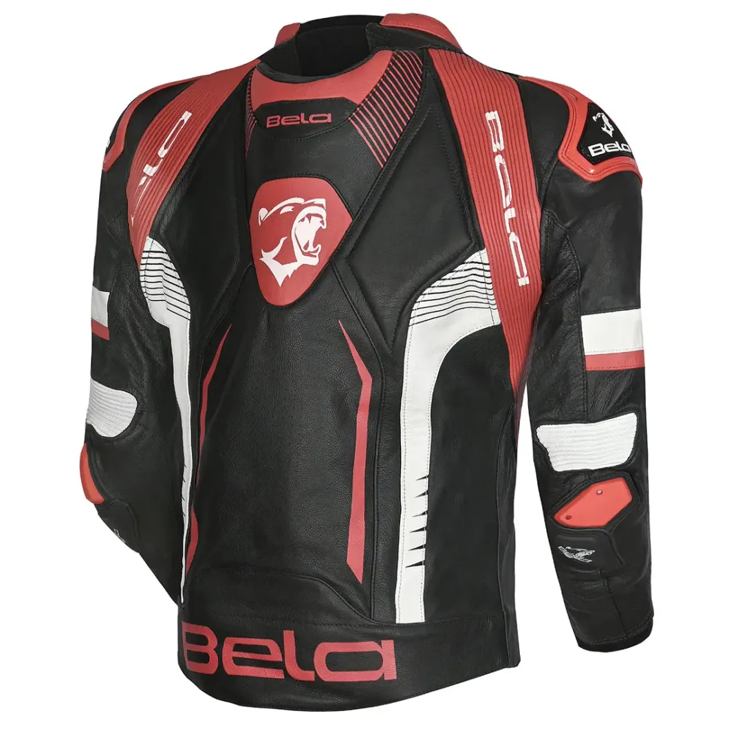 BELA X RACE GIACCA DI MOTO PELLE UOMO NERO BIANCO ROSSO