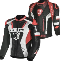 BELA X RACE GIACCA DI MOTO PELLE UOMO NERO BIANCO ROSSO