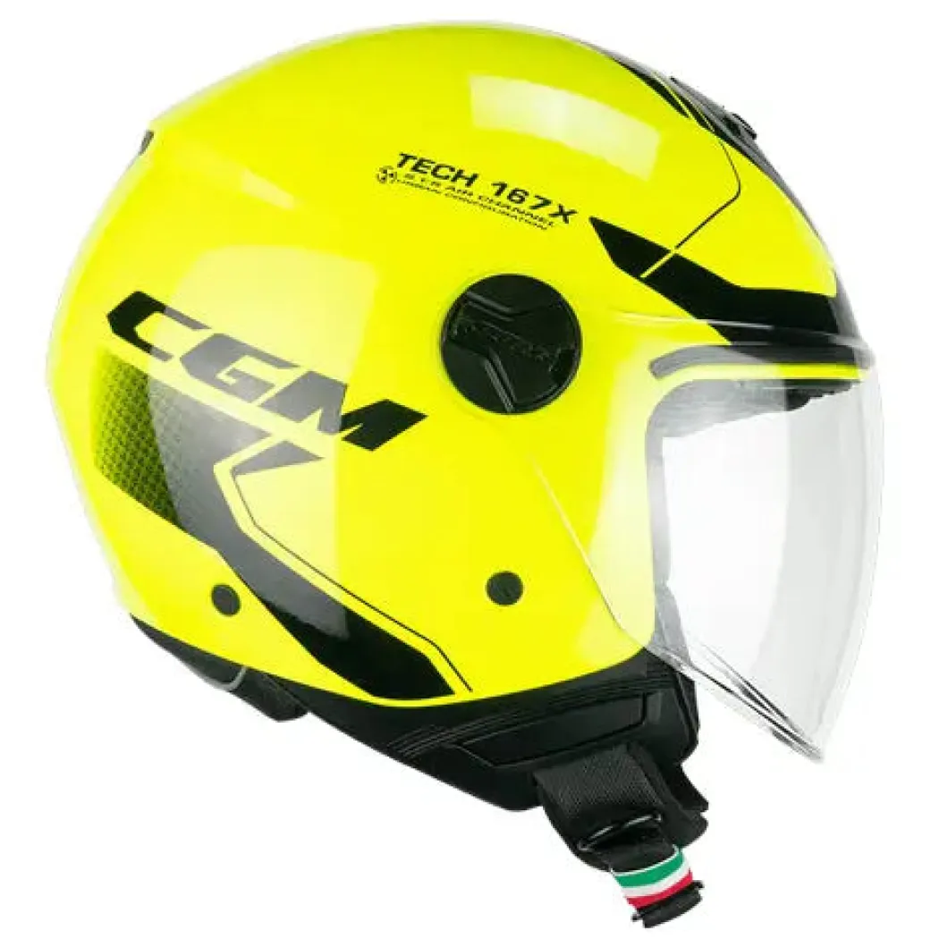CGM 167X FLO TECH Motorcycle Jet Helmets Fluorescent Yellow Black