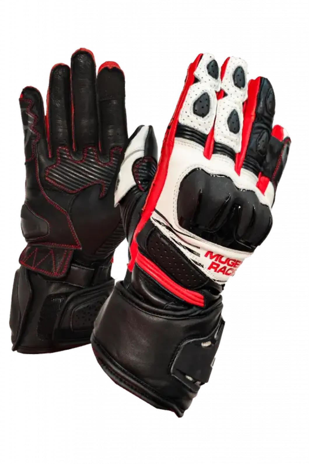 MUGENRACE G-MNR-2481 SPORT LINE Motorcycle Leather Gloves Black White Red