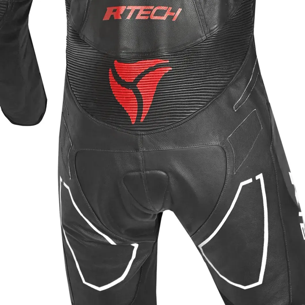R-Tech rising Kangaroo Mix star Full-Leather Racing Motorcycle Suit Black/White and Red