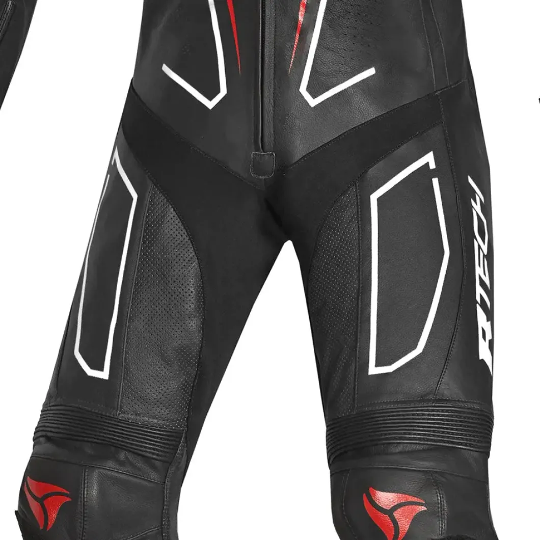 R-Tech rising Kangaroo Mix star Full-Leather Racing Motorcycle Suit Black/White and Red