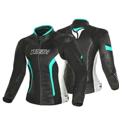 R-TECH - Tom Rider Women's Leather Jacket Black/White/Turquoise