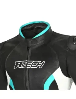 R-TECH - Tom Rider Women's Leather Jacket Black/White/Turquoise