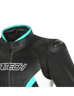 R-TECH - Tom Rider Women's Leather Jacket Black/White/Turquoise