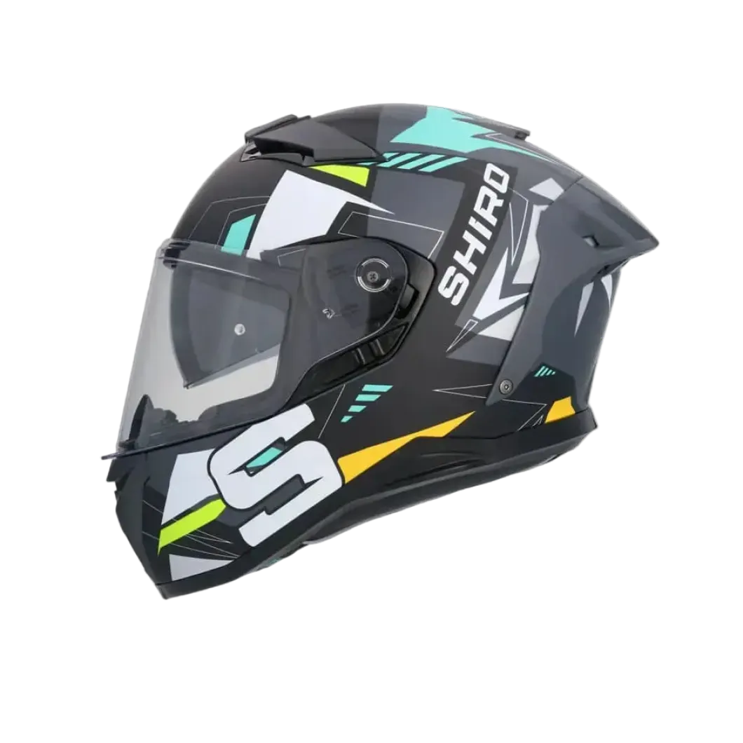 SHIRO FF939 Alpha Full Face Motorcycle Helmet Matte Black White Green
