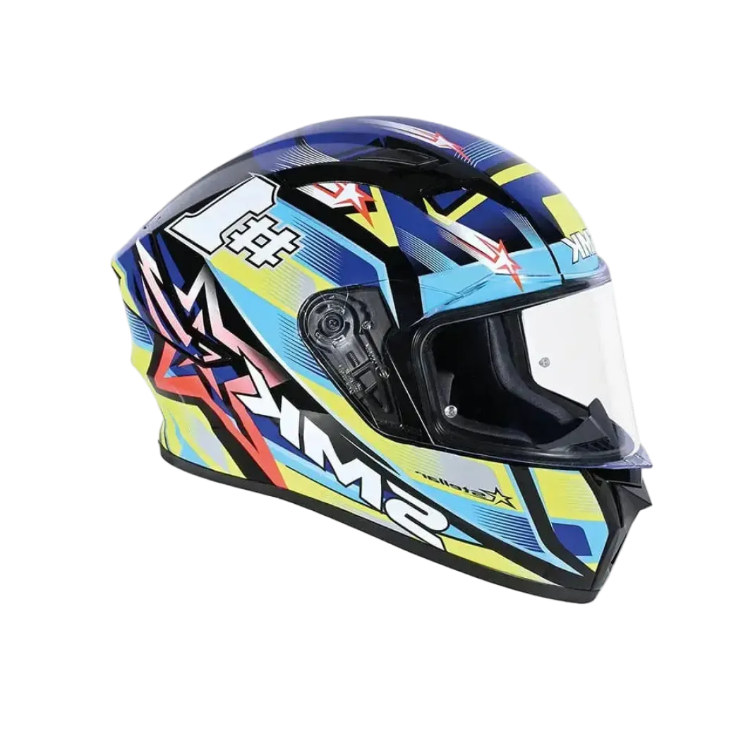 SMK STELLAR SPORTS #UNO MA254 Full Face Motorcycle Helmets Grey Blue Yellow