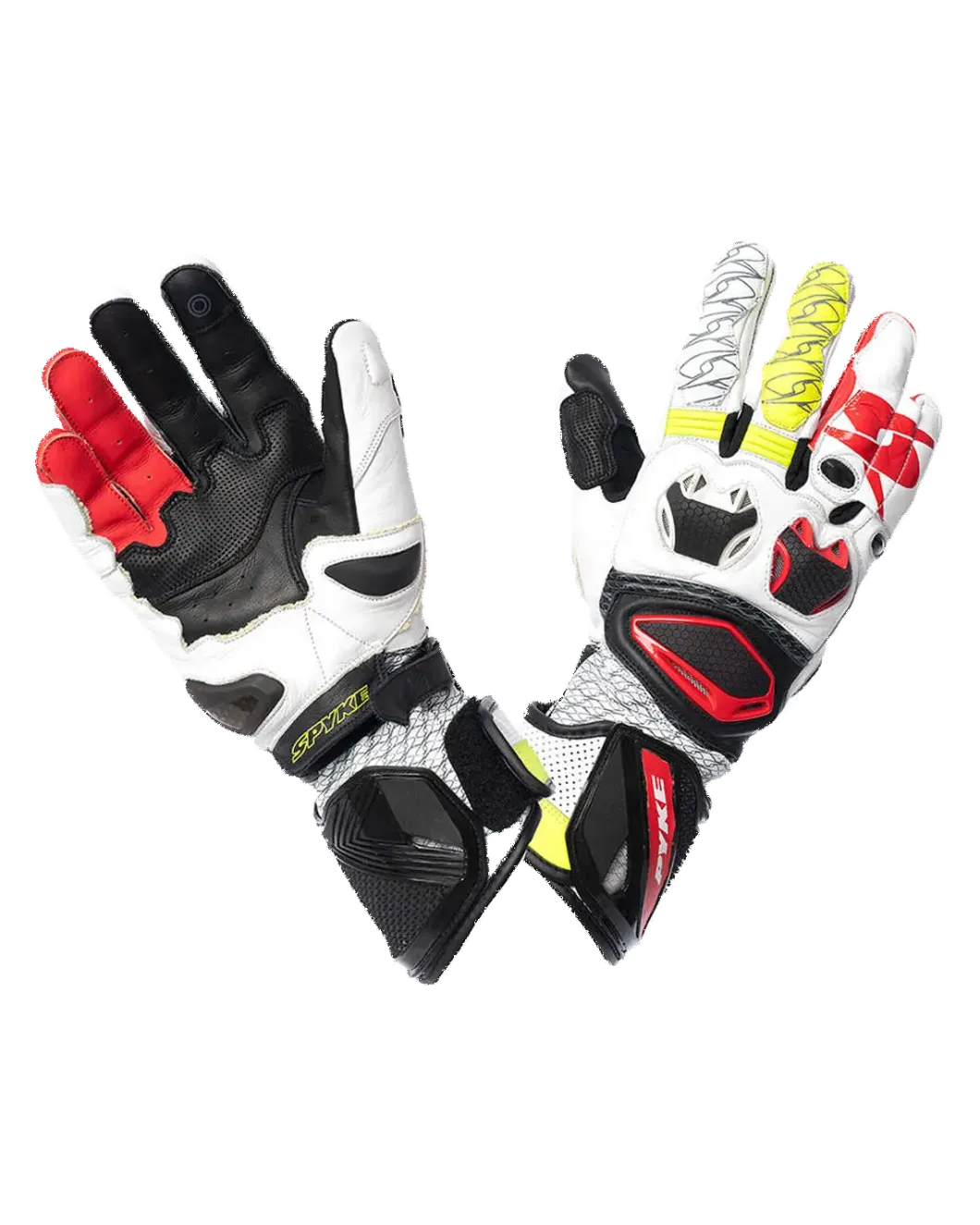 SPYKE Tech Pro Men's Racing Gloves Black White Red Flou Amarillo